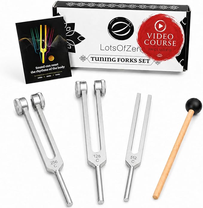 Tuning Forks Set. 128 Hz, 256 Hz, 512 Hz with Mallet